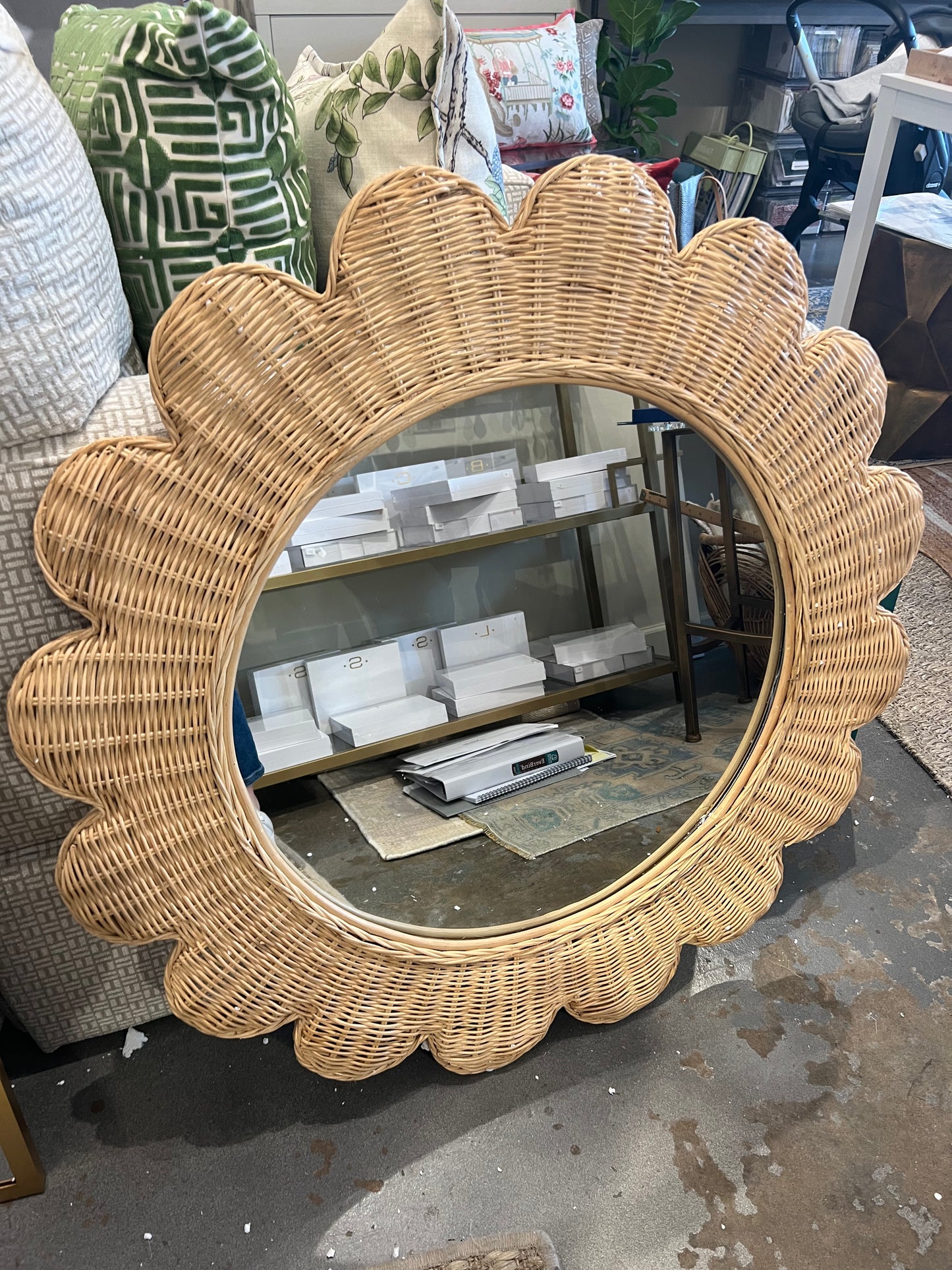 Scalloped Wicker Mirror